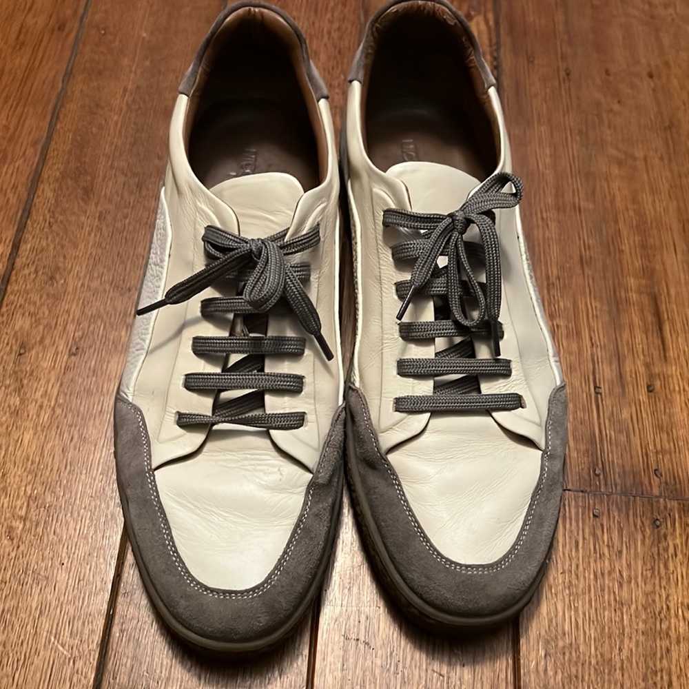 Men's White and Gray Leather Sneakers